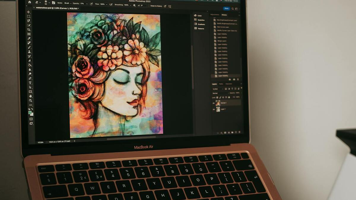 Digital art creation on a laptop screen