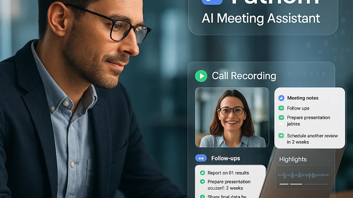Fathom AI Meeting Assistant showing call recording, follow-ups, and highlights panels