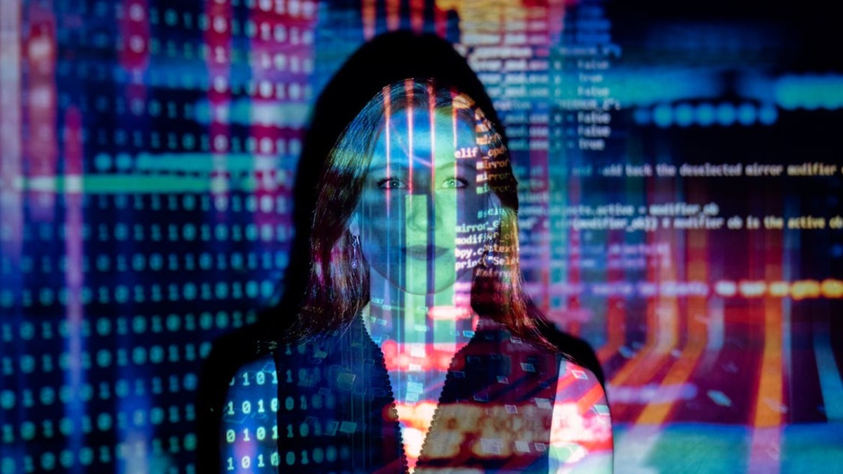 Glowing blue digital concept of data processing and computer technology