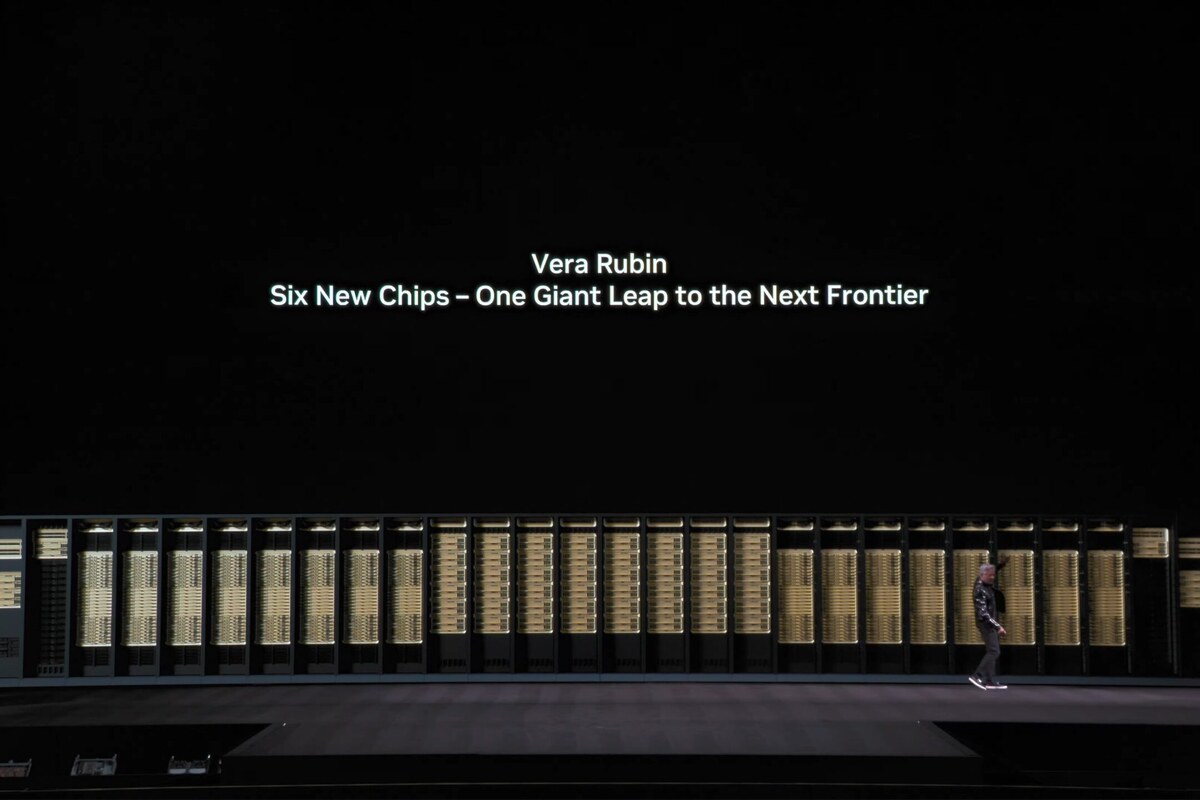 The NVIDIA Vera Rubin Pod rack system as shown at CES 2026