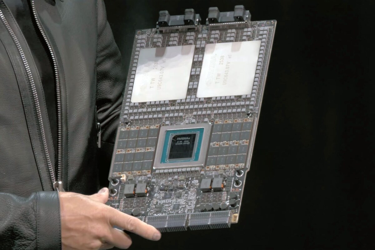The NVIDIA Vera Rubin Superchip shown at GTC 2025 - each module integrates one Vera CPU and two R200 GPUs