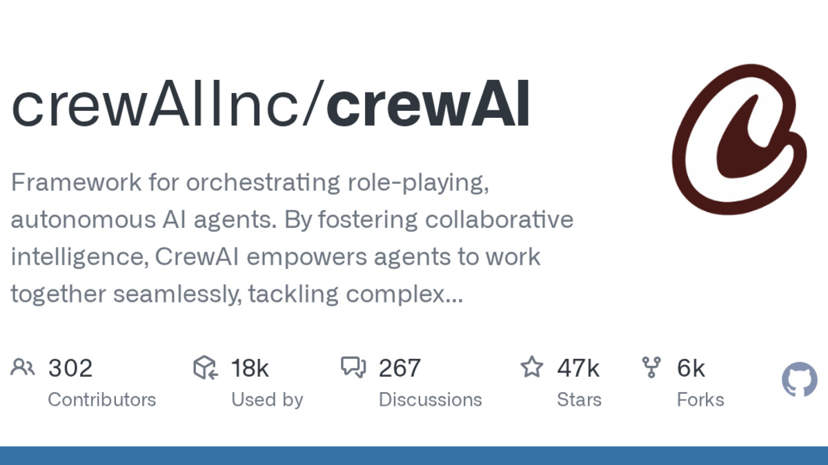 CrewAI GitHub repository showing 46.9k stars and active development