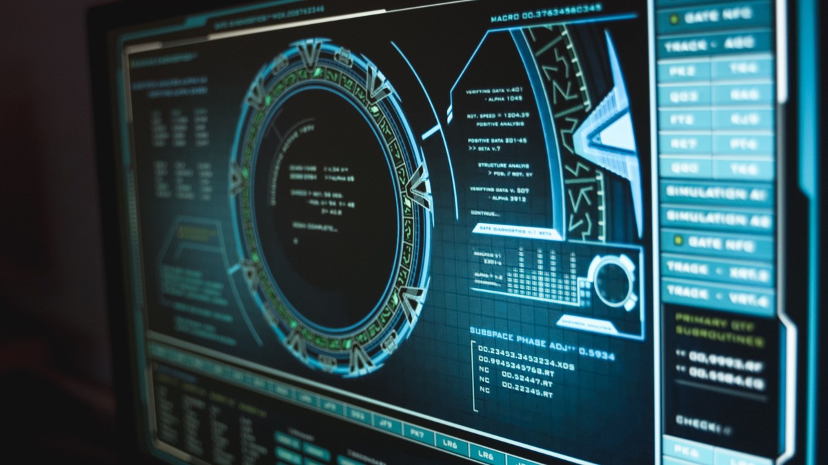Research lab scene showing scientific equipment and computer screens with genomic sequence data
