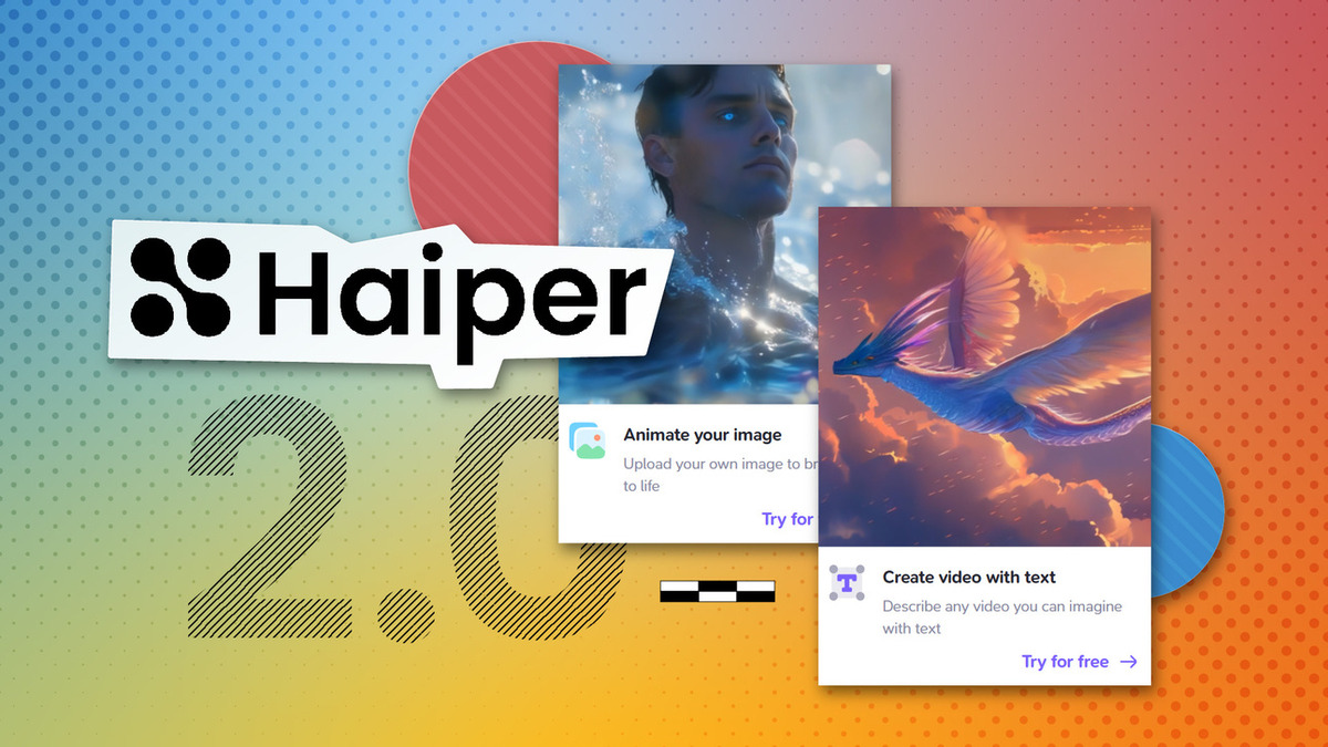 Haiper 2.0 launch graphic showing text-to-video and image-to-video sample outputs alongside the Haiper logo