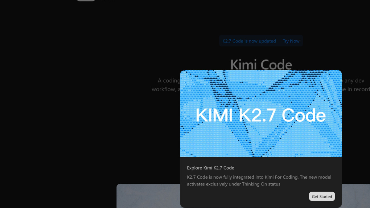 Kimi K2.7-Code is integrated into the Kimi Code platform