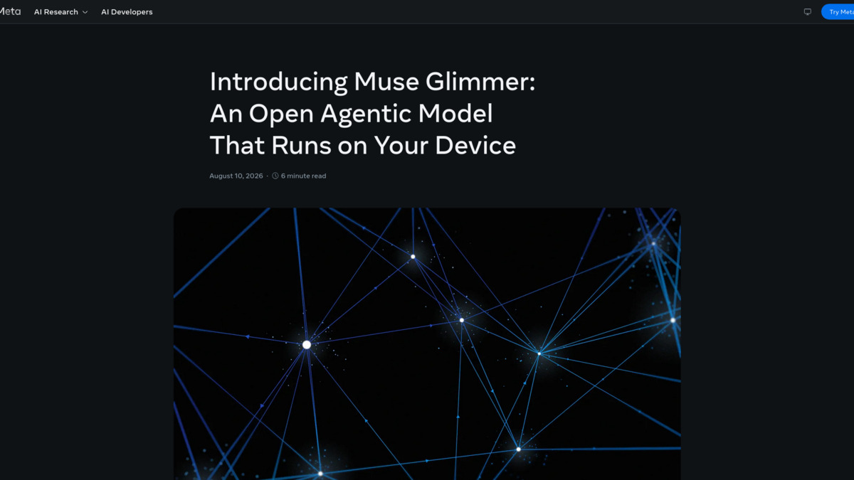 Meta's official announcement page for Muse Glimmer, published August 10, 2026 on research.meta.ai