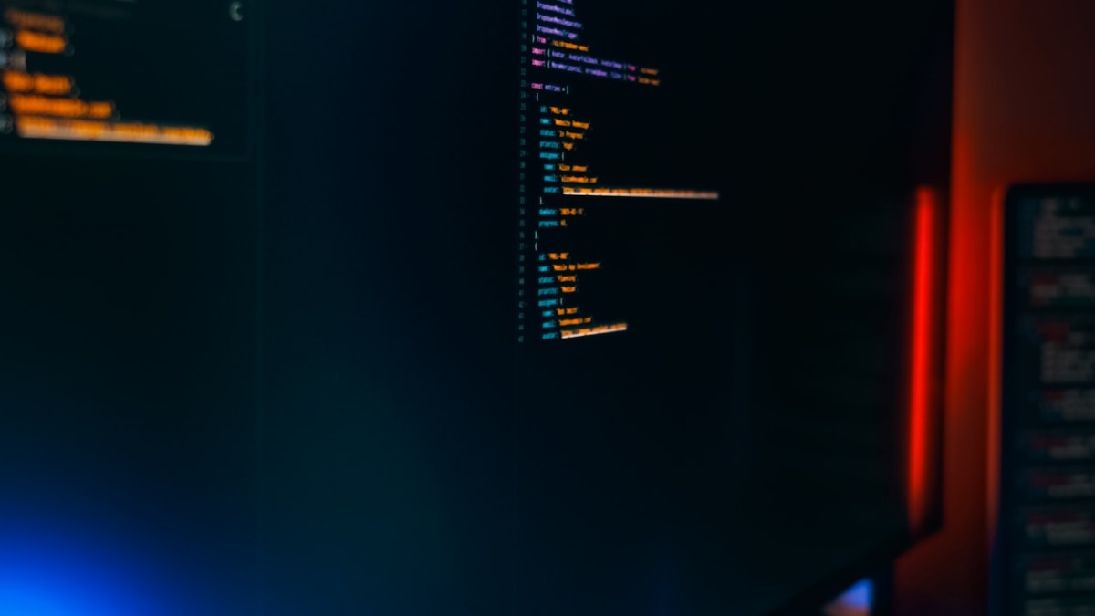 Code on a developer monitor with syntax highlighting