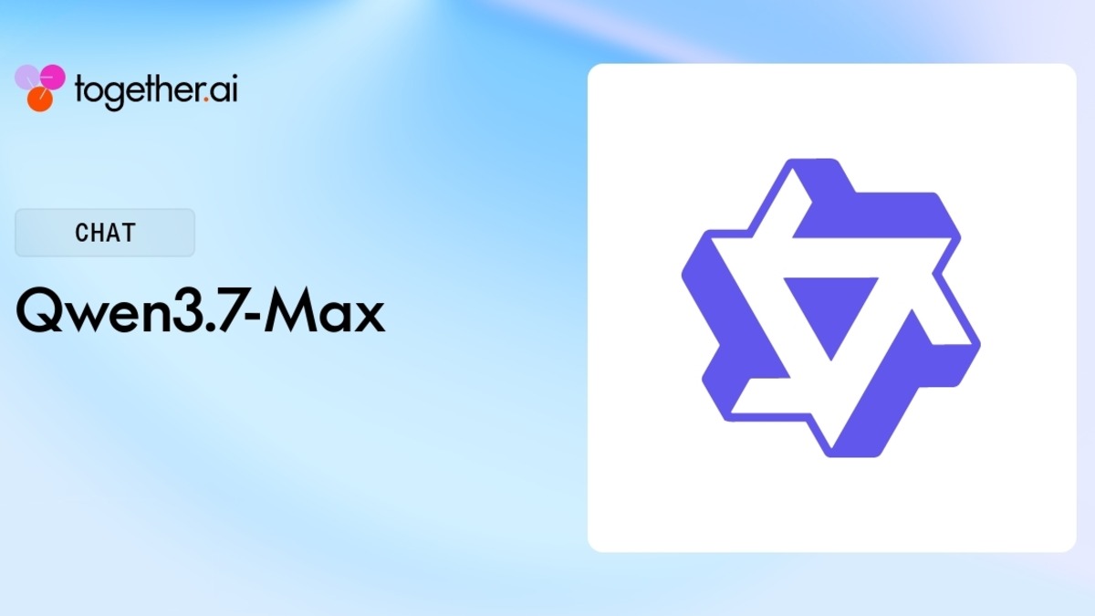 Qwen3.7-Max listed on Together AI's model catalog, showing API availability and context window specs