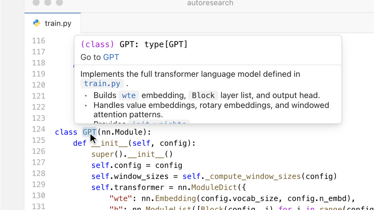 Devin Desktop IDE interface showing an inline code explanation panel over a Python training script