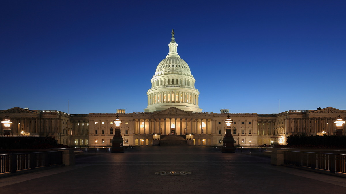The United States Capitol at dusk