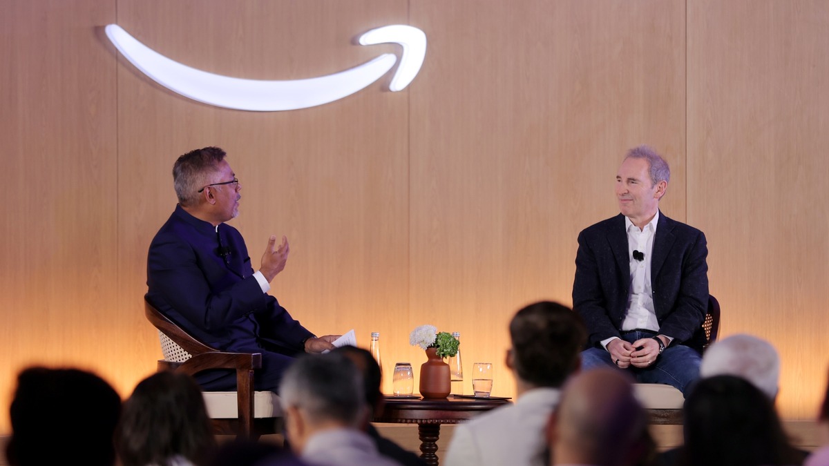 Andy Jassy at a fireside chat during his India visit