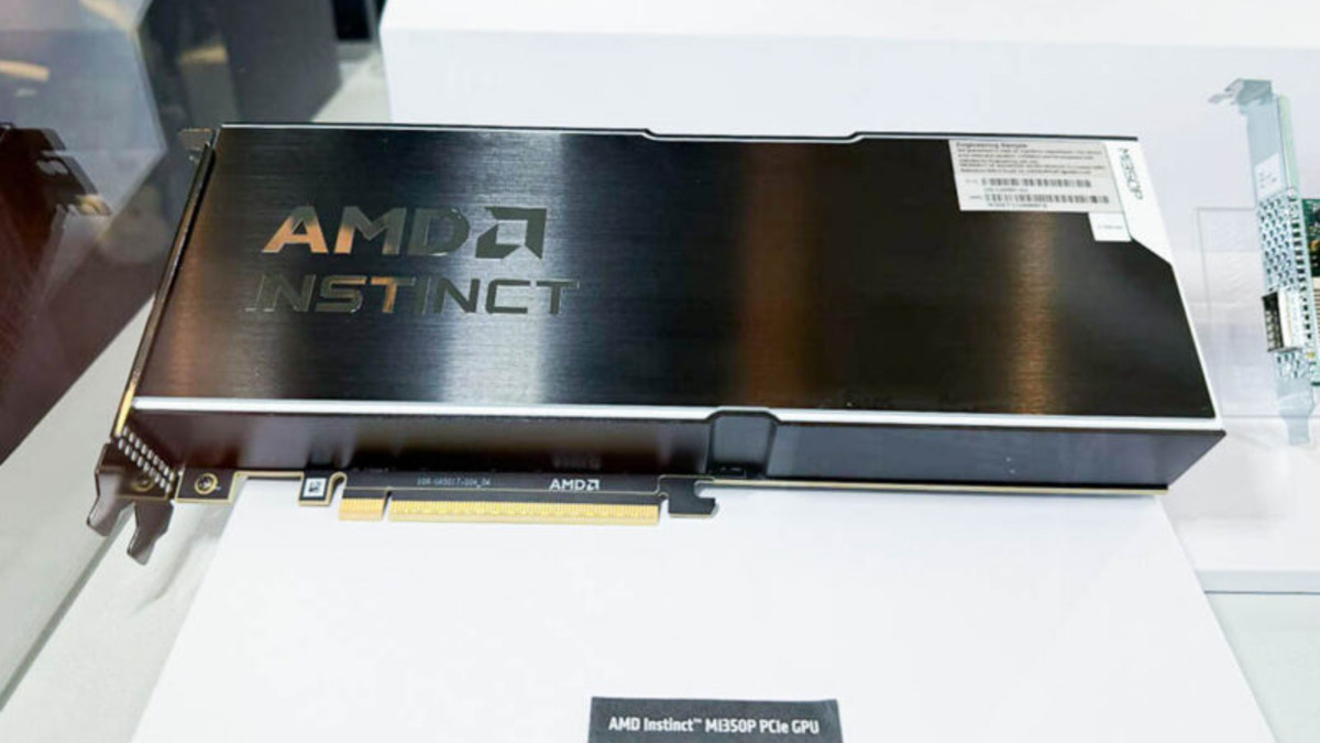 AMD Instinct MI350P PCIe accelerator on display
