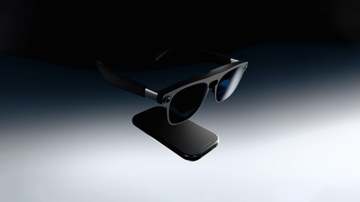 XREAL Project Aura smart glasses on a display stand