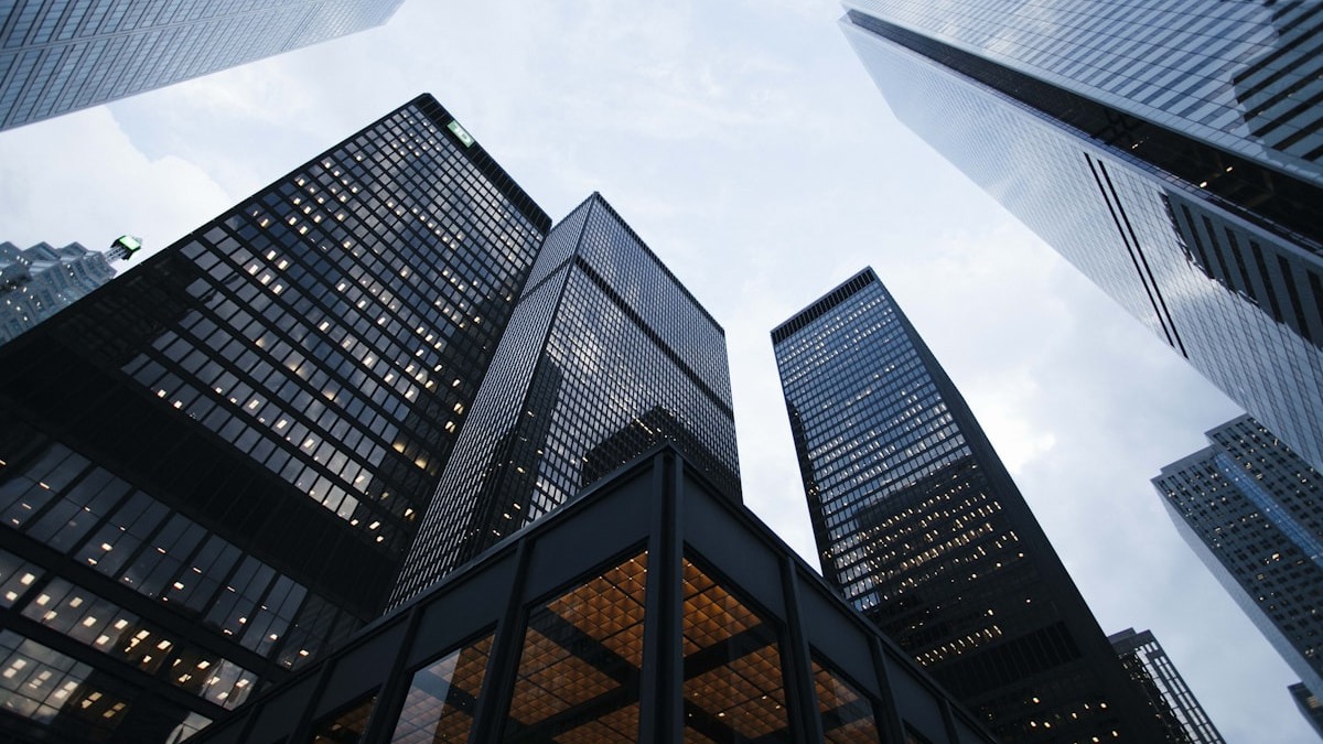 Modern office buildings in a downtown district