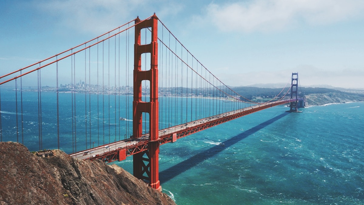 The Golden Gate Bridge with San Francisco skyline in the background