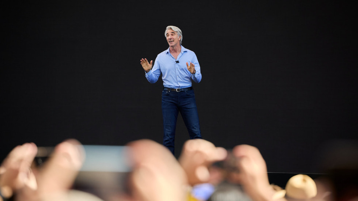 Craig Federighi presenting Apple Intelligence at WWDC 2024