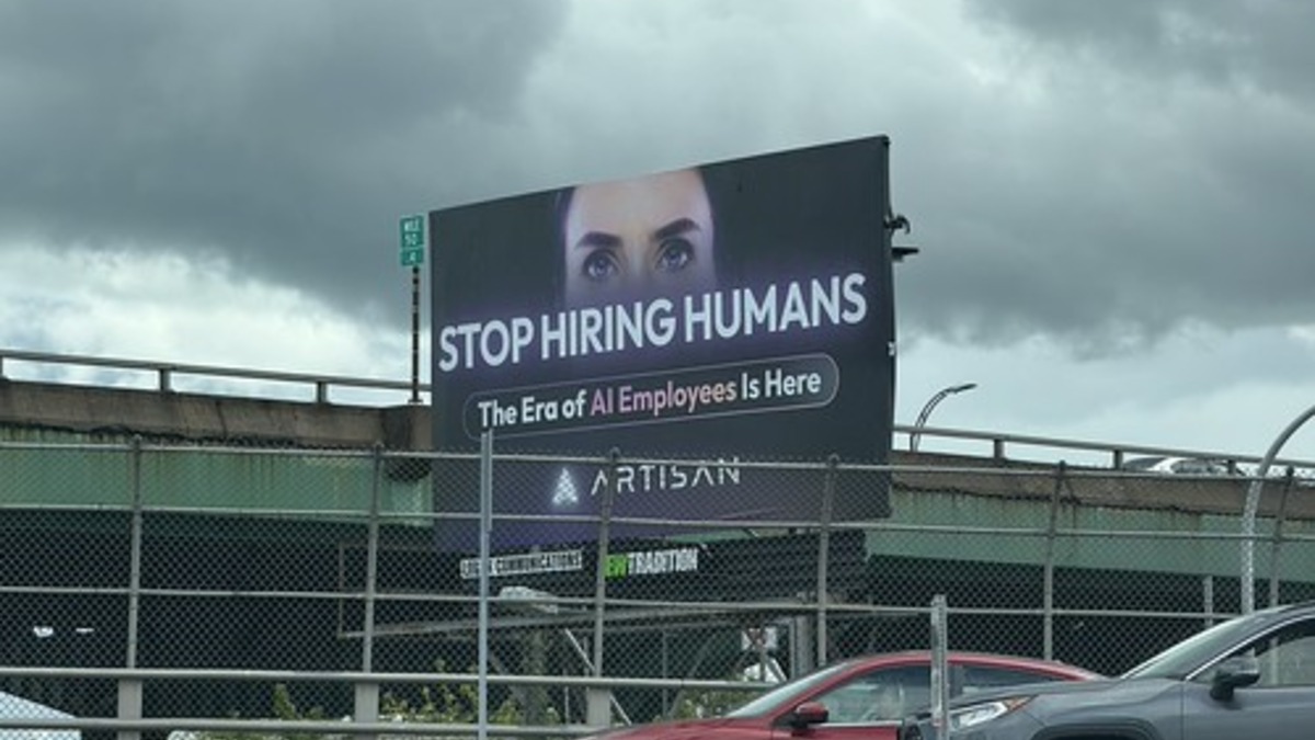 Artisan's "Stop Hiring Humans" billboard in Boston, part of the company's October 2024 advertising campaign