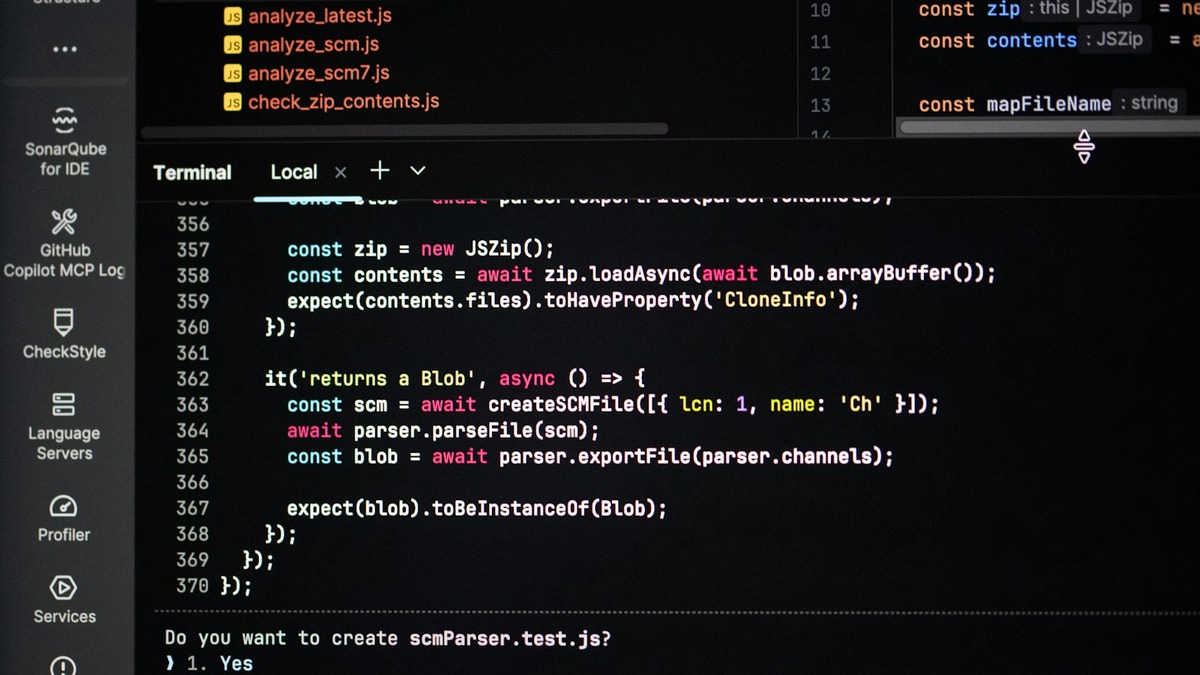 A dark-themed code editor showing lines of source code on a monitor