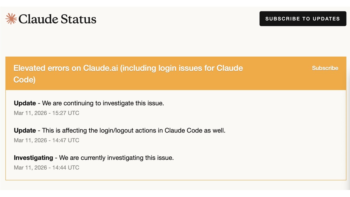 Anthropic status page showing the elevated errors incident