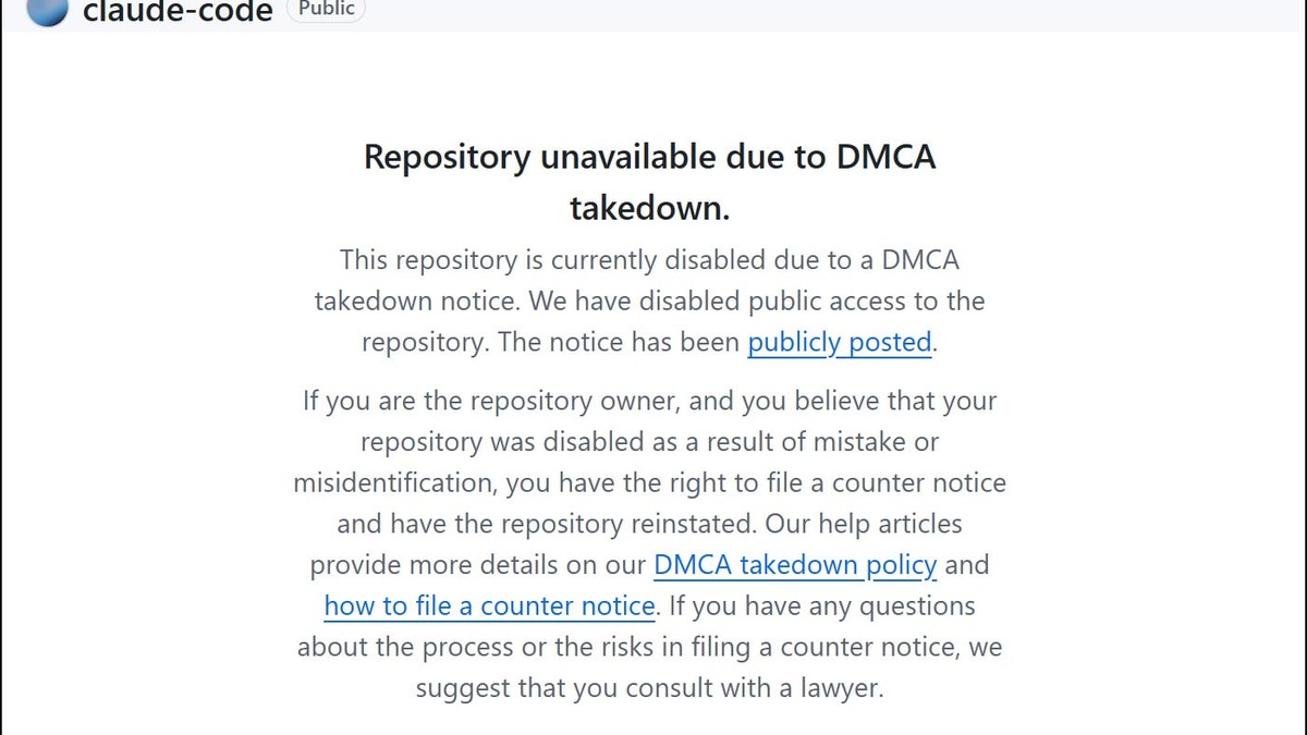 GitHub DMCA enforcement notice for Claude Code repositories