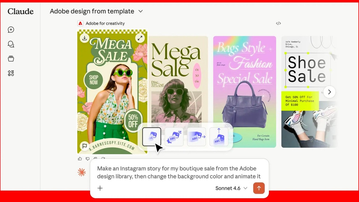 Adobe and Claude connector in action across Creative Cloud apps