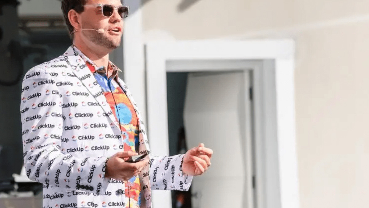 ClickUp CEO Zeb Evans announcing the restructuring on social media