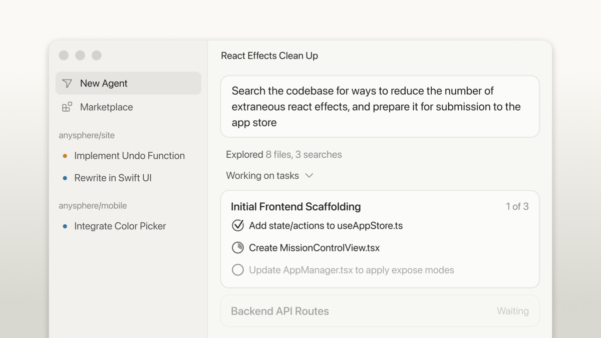 Cursor's new multi-agent interface showing parallel agent tabs and cloud-native coding workflows