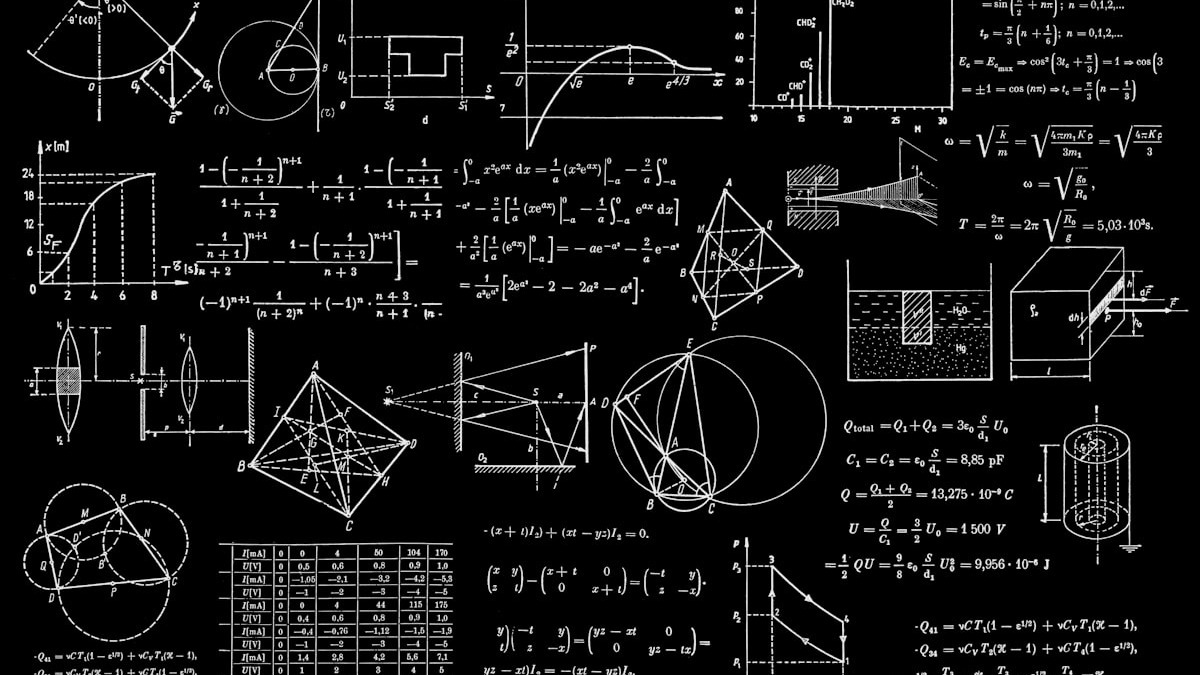 Mathematical equations and formulas on a blackboard