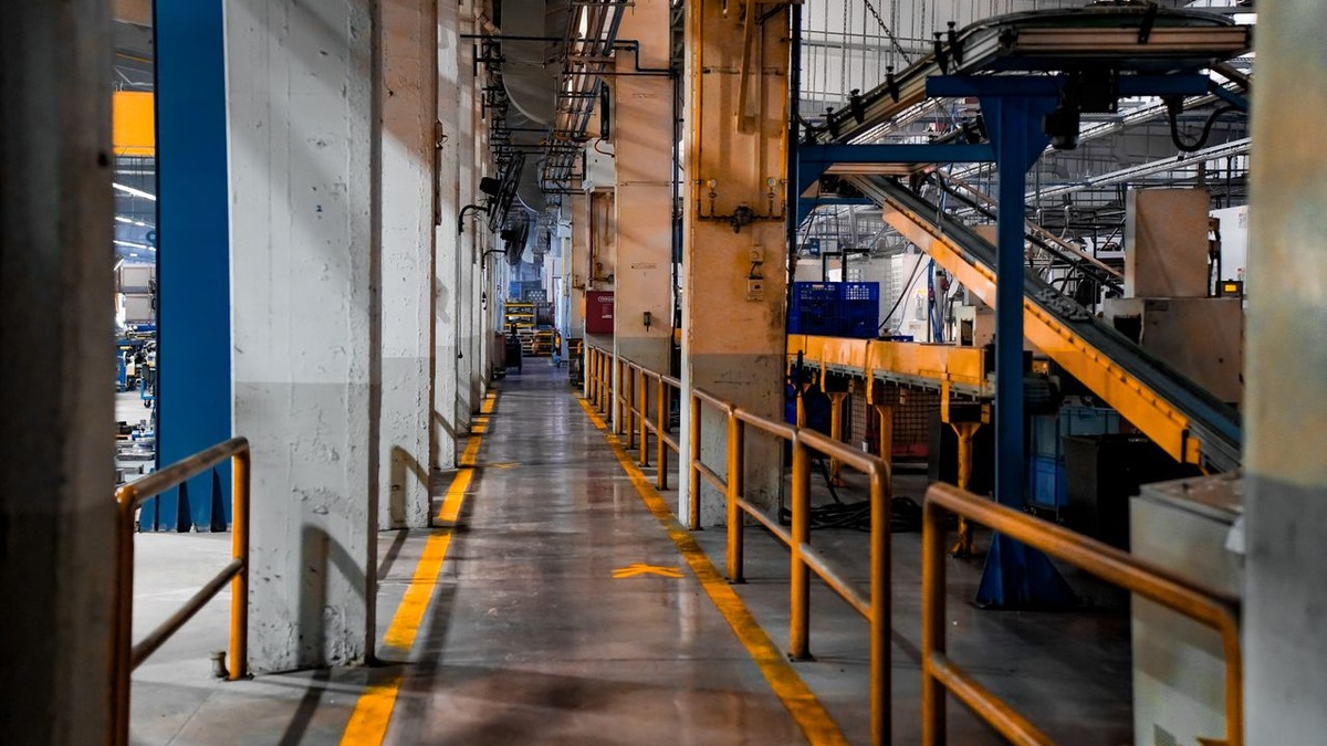 Ford factory interior with production conveyor systems