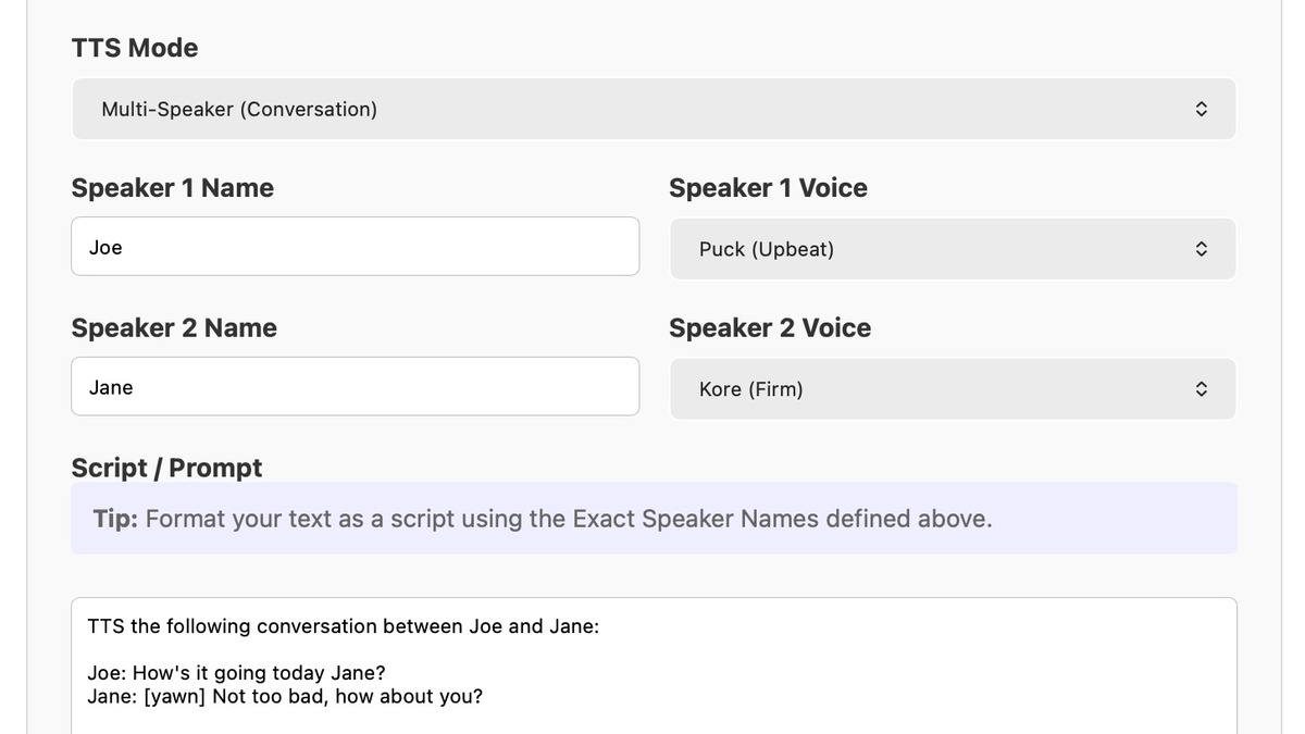Google AI Studio TTS playground interface showing the new Gemini 3.1 Flash TTS in action