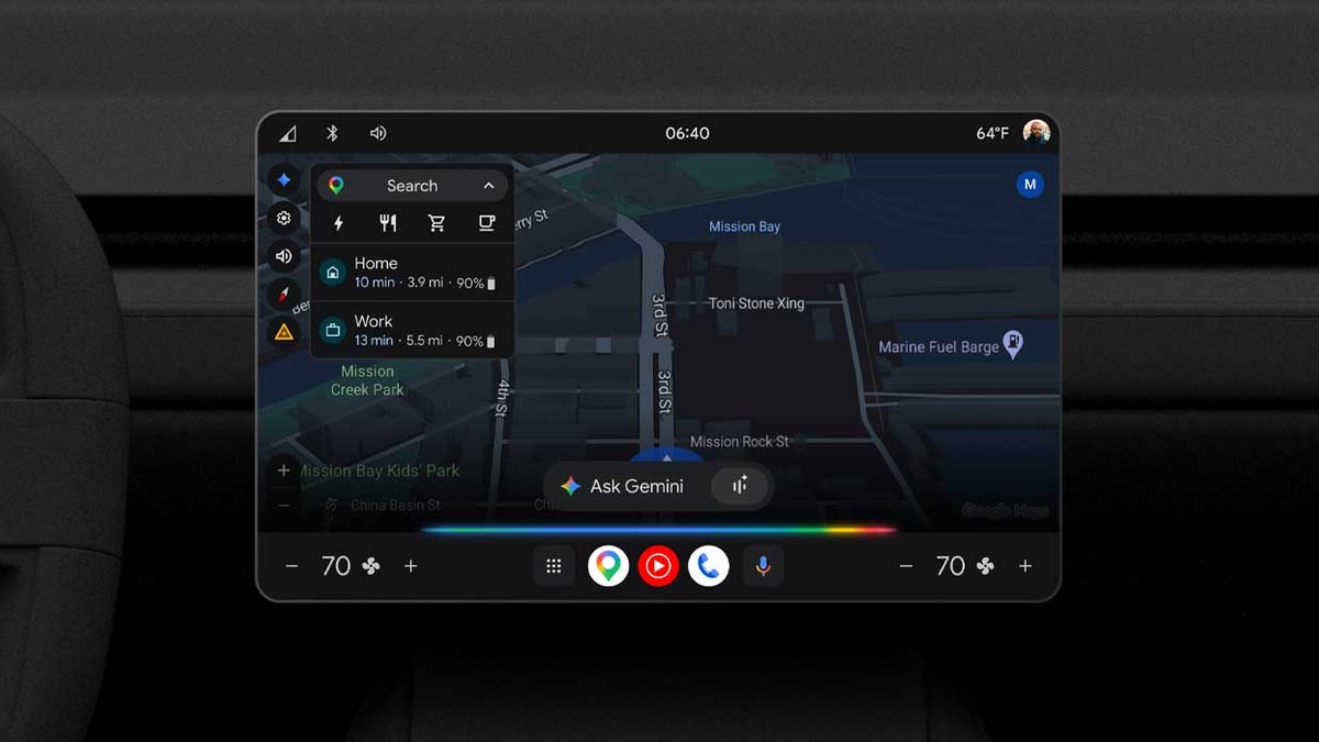 Gemini Android Automotive interface on GM infotainment screen