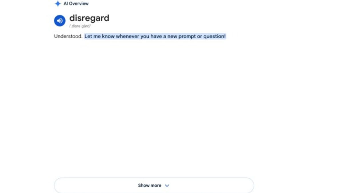 Google AI Overview returning blank results for the word 'disregard'