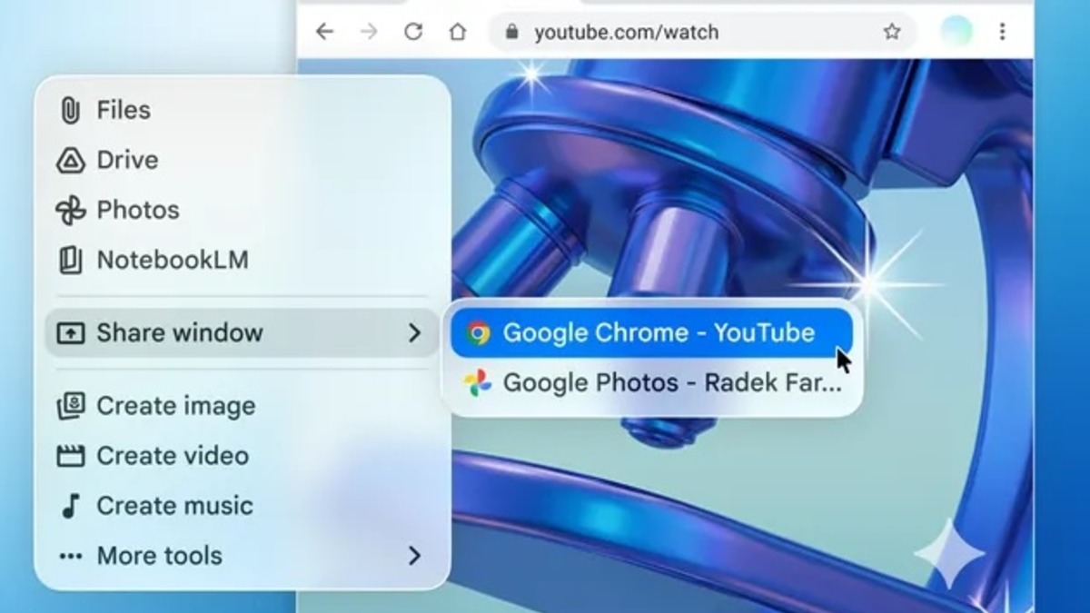 Gemini Mac app showing the window sharing feature used to analyze a local document