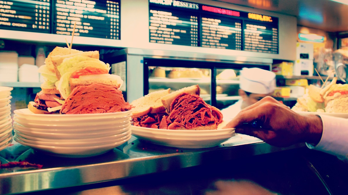 Submarine sandwiches on a deli counter