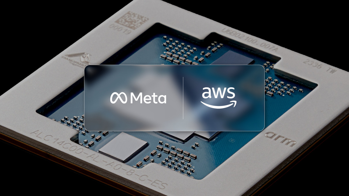 Meta and AWS partnership announcement with logos over a processing core