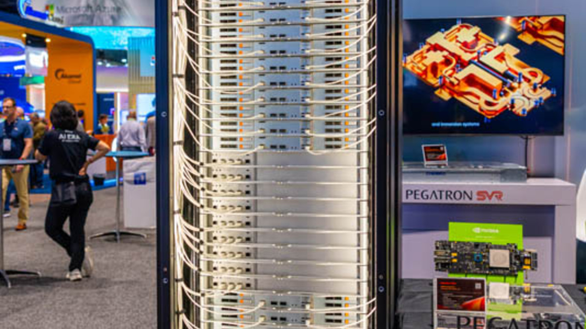 NVIDIA Vera Rubin NVL72 rack system displayed at GTC 2026, showing liquid-cooled GPU architecture