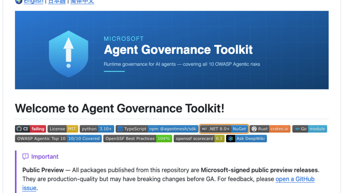 Microsoft Agent Governance Toolkit component breakdown