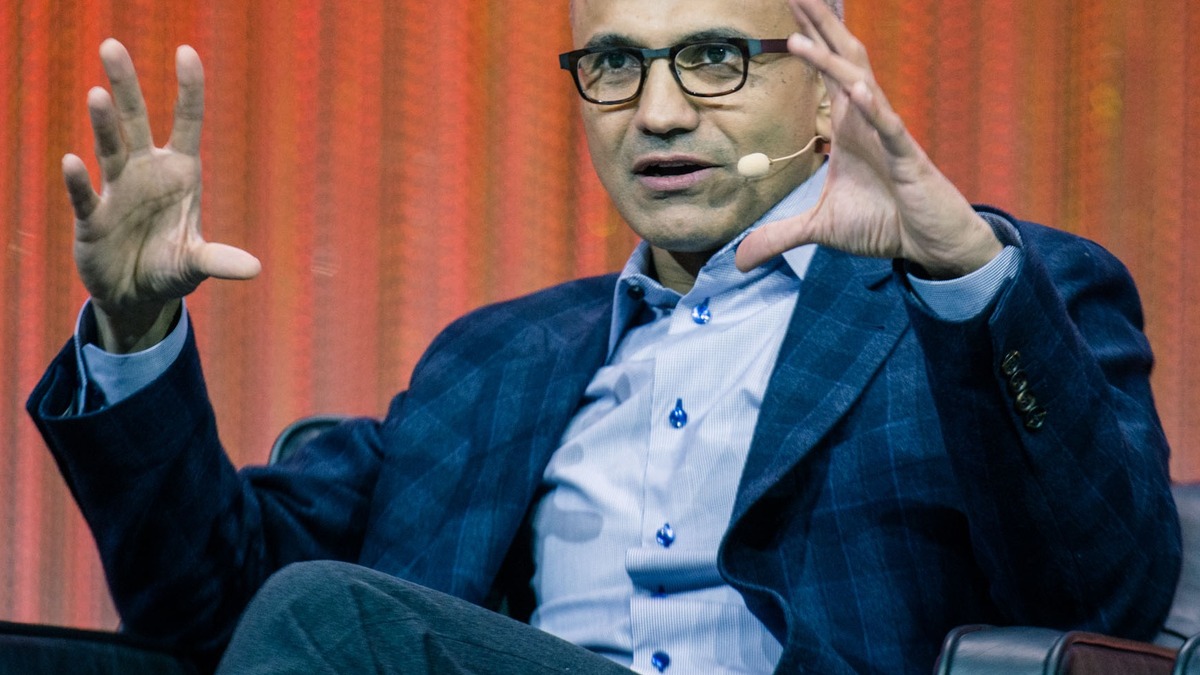 Satya Nadella, CEO of Microsoft, speaking at an event