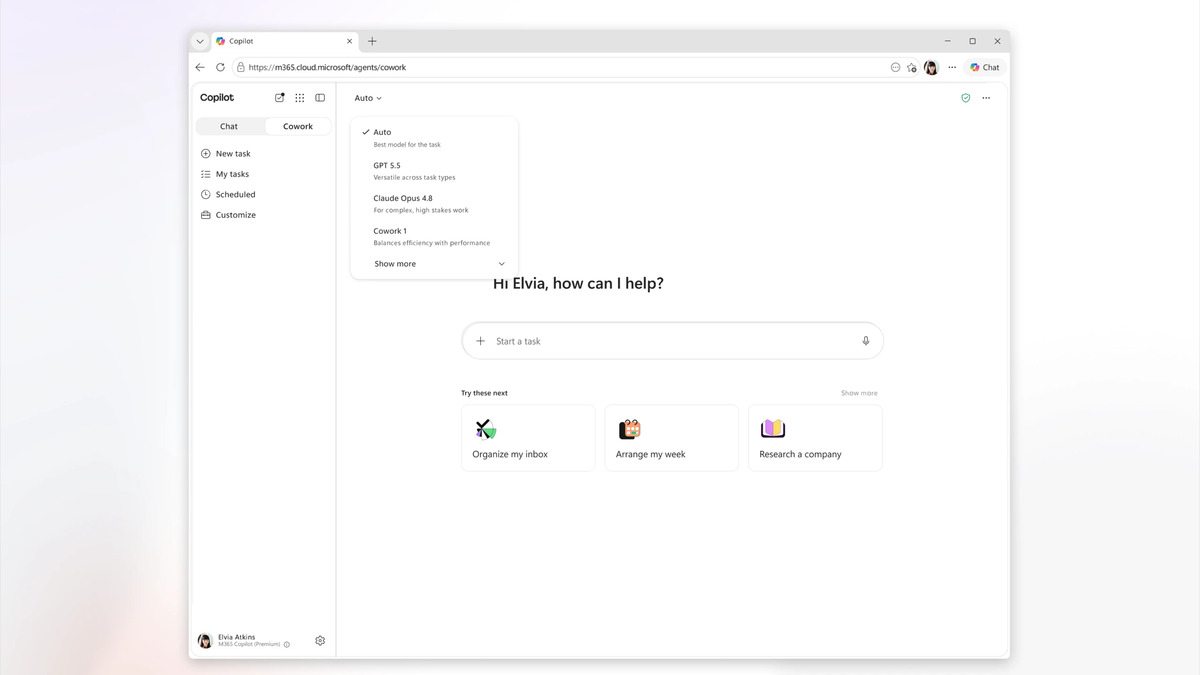 Copilot Cowork enterprise interface showing multistep workflow orchestration