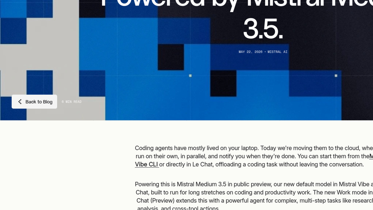 The Mistral Vibe remote agents announcement, powered by Mistral Medium 3.5