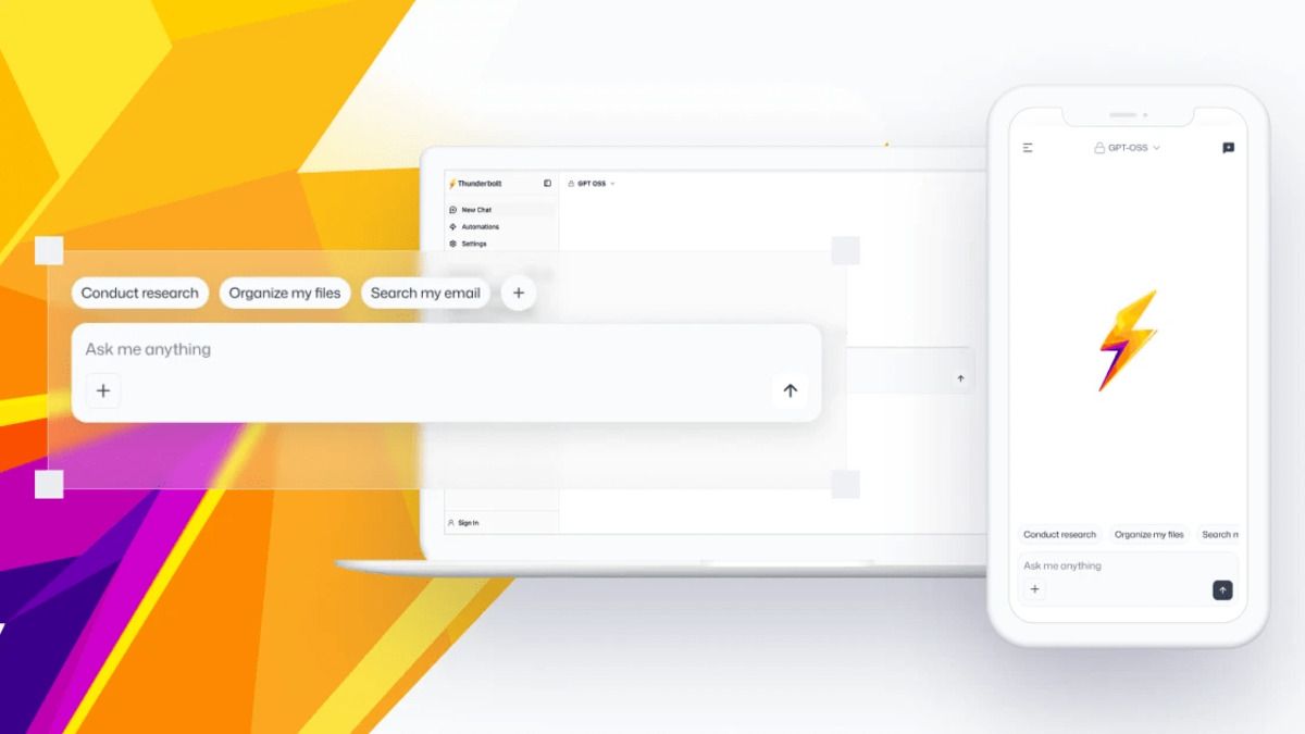Mozilla Thunderbolt product interface showing chat and search modes