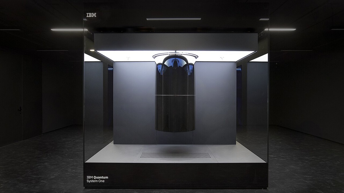 IBM Q System quantum computer showing cryogenic dilution refrigerator