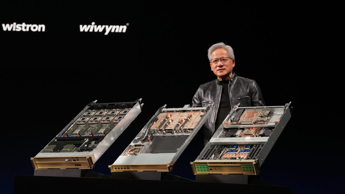 Jensen Huang presenting at GTC Taipei keynote at Computex 2026