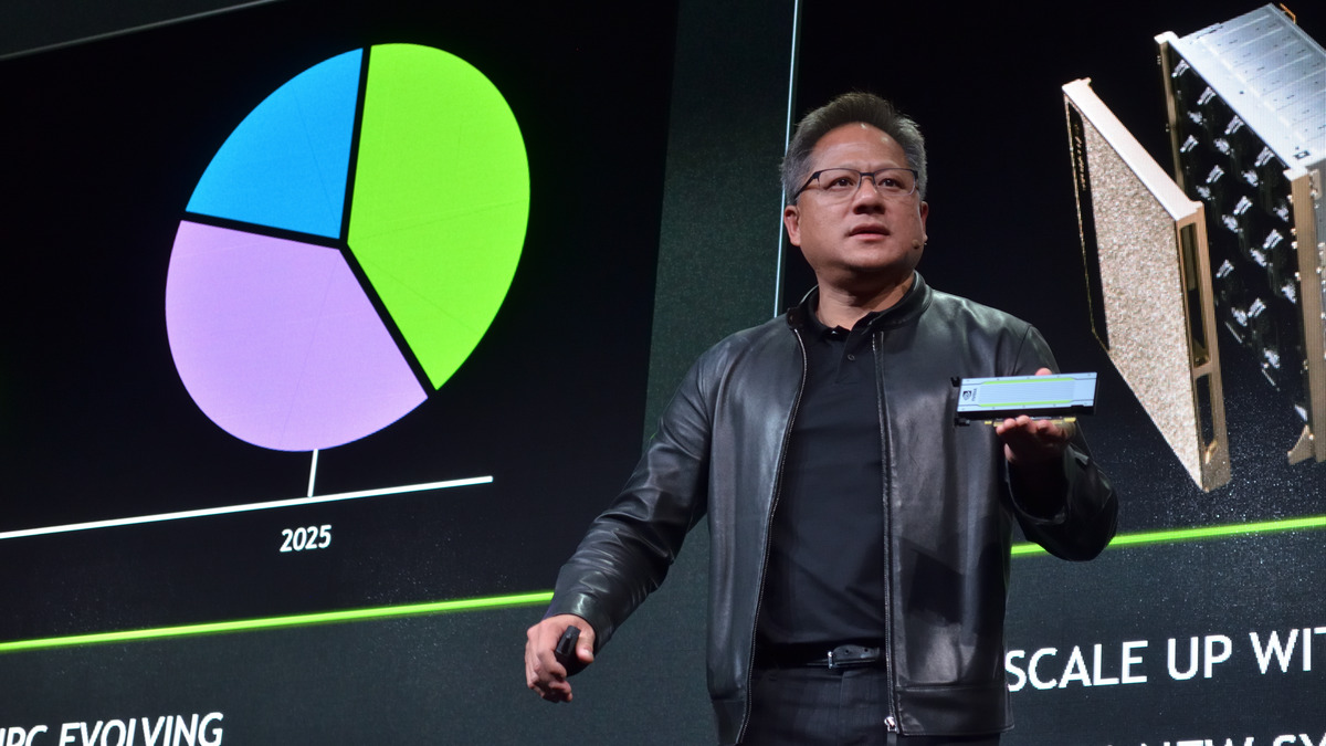 Jensen Huang at a Supercomputing conference, speaking with engineers about GPU architecture