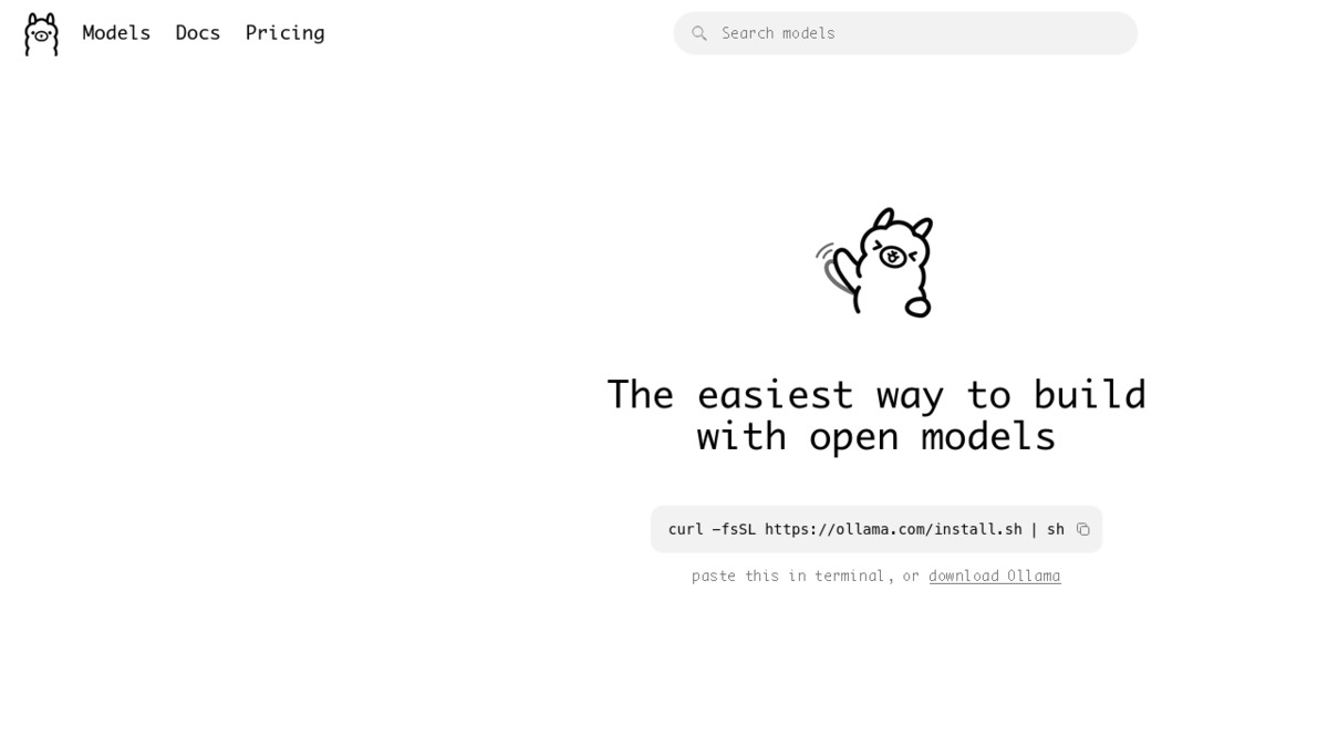Ollama's homepage as of July 2026