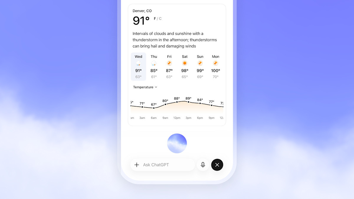 GPT-Live visual answer interface showing a weather response card