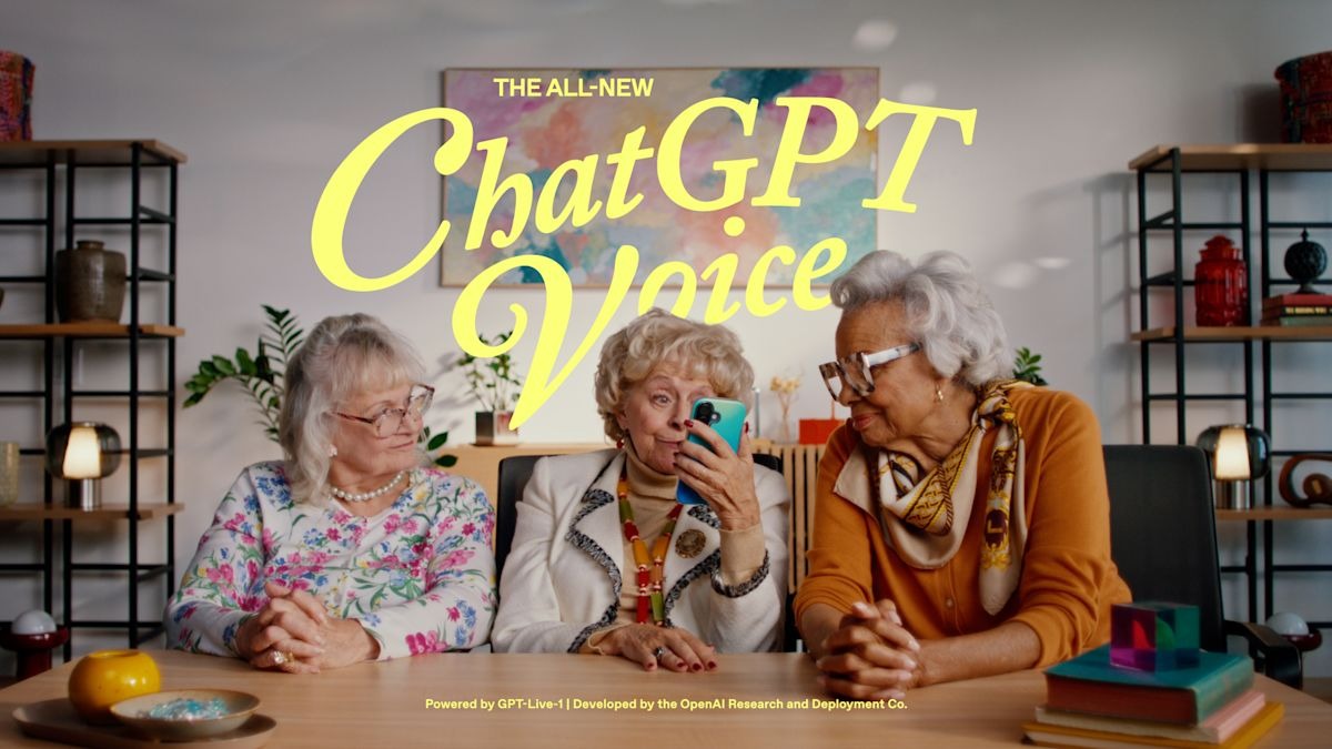 OpenAI's GPT-Live announcement featuring an elderly user in an extended voice conversation
