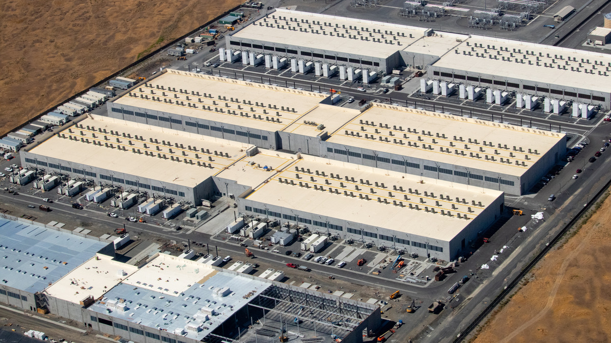 Aerial view of an AWS data center campus