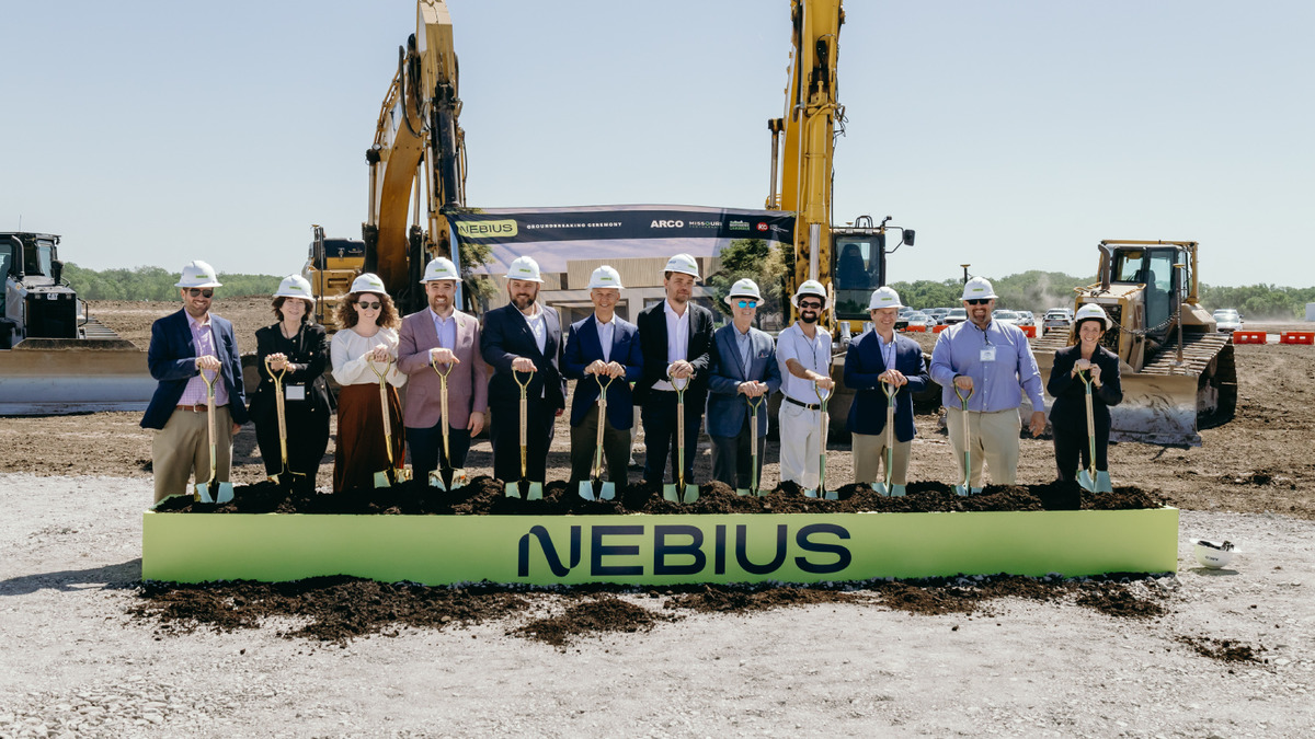 Construction crews at the groundbreaking of Nebius's Independence, Missouri data center campus