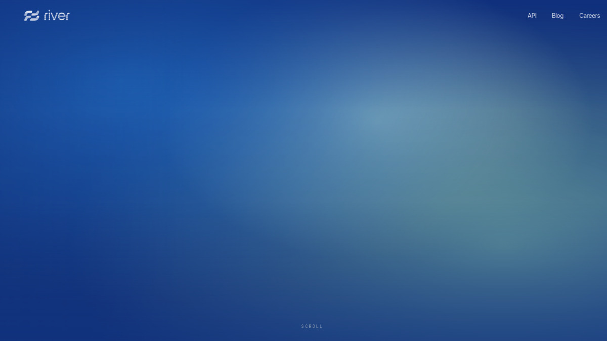River AI's homepage, showing the company's blue-gradient landing page